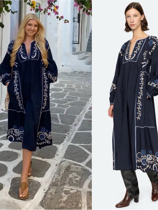 Sea New York Dresses & Skirts - Sea New York Inga Embroidered Floral Navy Blue Long Sleeve Midi Dress Size XS